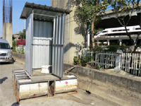 A floating toilet on a road